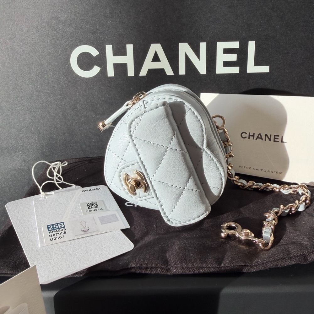Chanel Heart Bag Charm in Light Blue Lambskin, New with Box